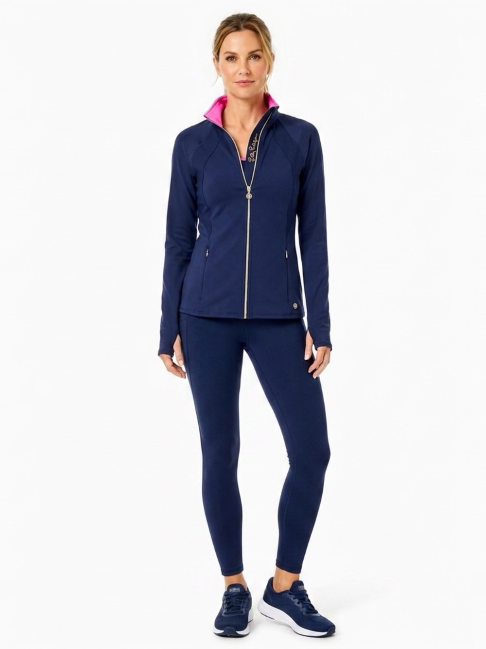 Lilly Pulitzer Luxletic Navy Blue Full Zip Athletic Jacket Small Pink Trim